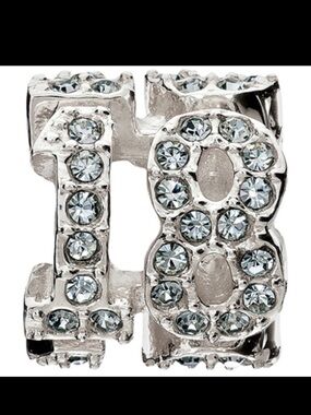 Chamilia Silver Tone '18' Number Charm with Clear Crystals